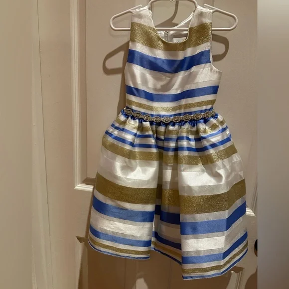 Rare Editions Navy Dress With Gold Rare Editions Girl's Mesh Embroidered